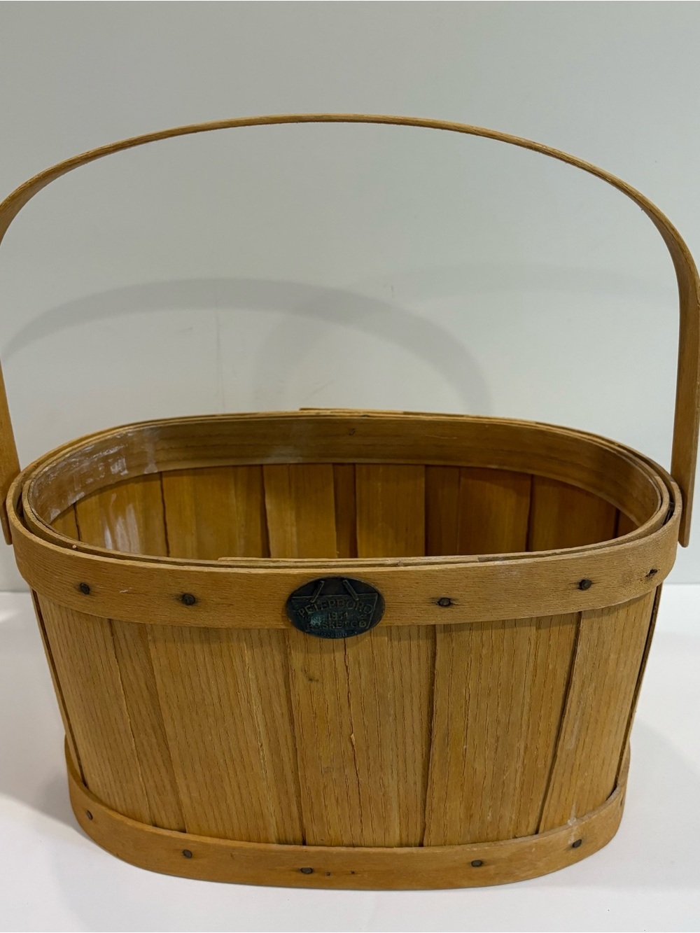 Vintage Peterboro Basket Co Woven Wood Basket Handle Rectangle 11"x7"x6" Easter